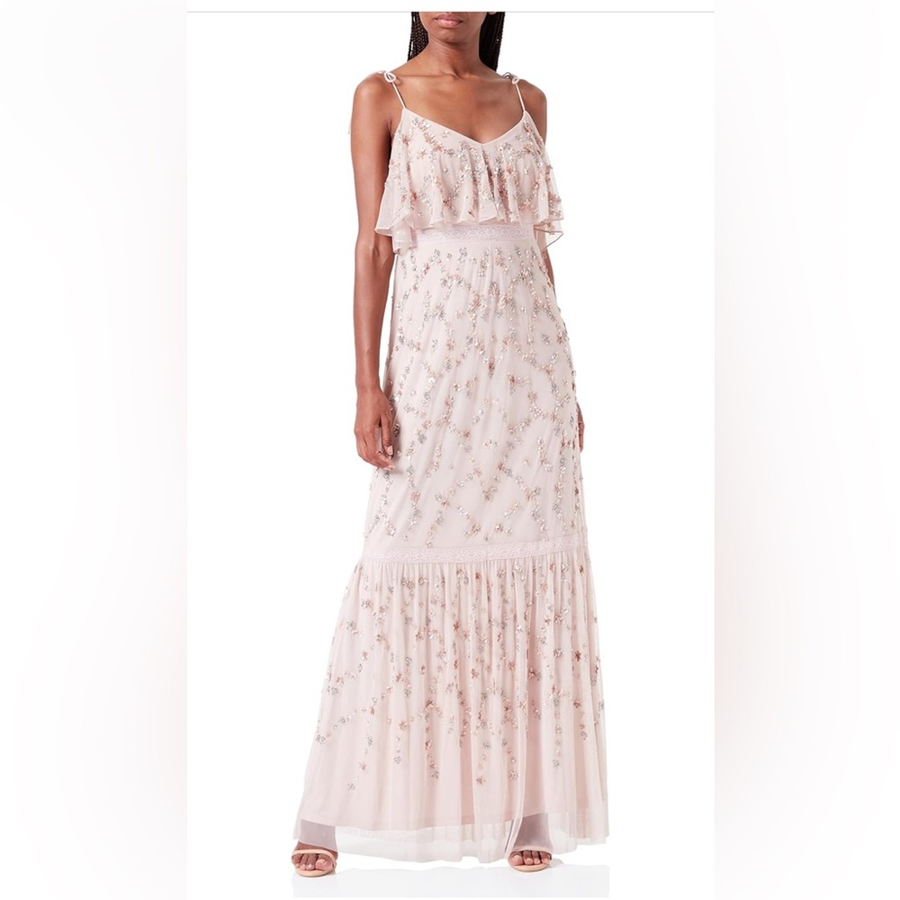 Adriana Papell Flounce beaded mesh gown